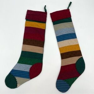 Christmas Stockings Patchwork Stripes Cottagecore‎ Holiday Simple Cabin Style